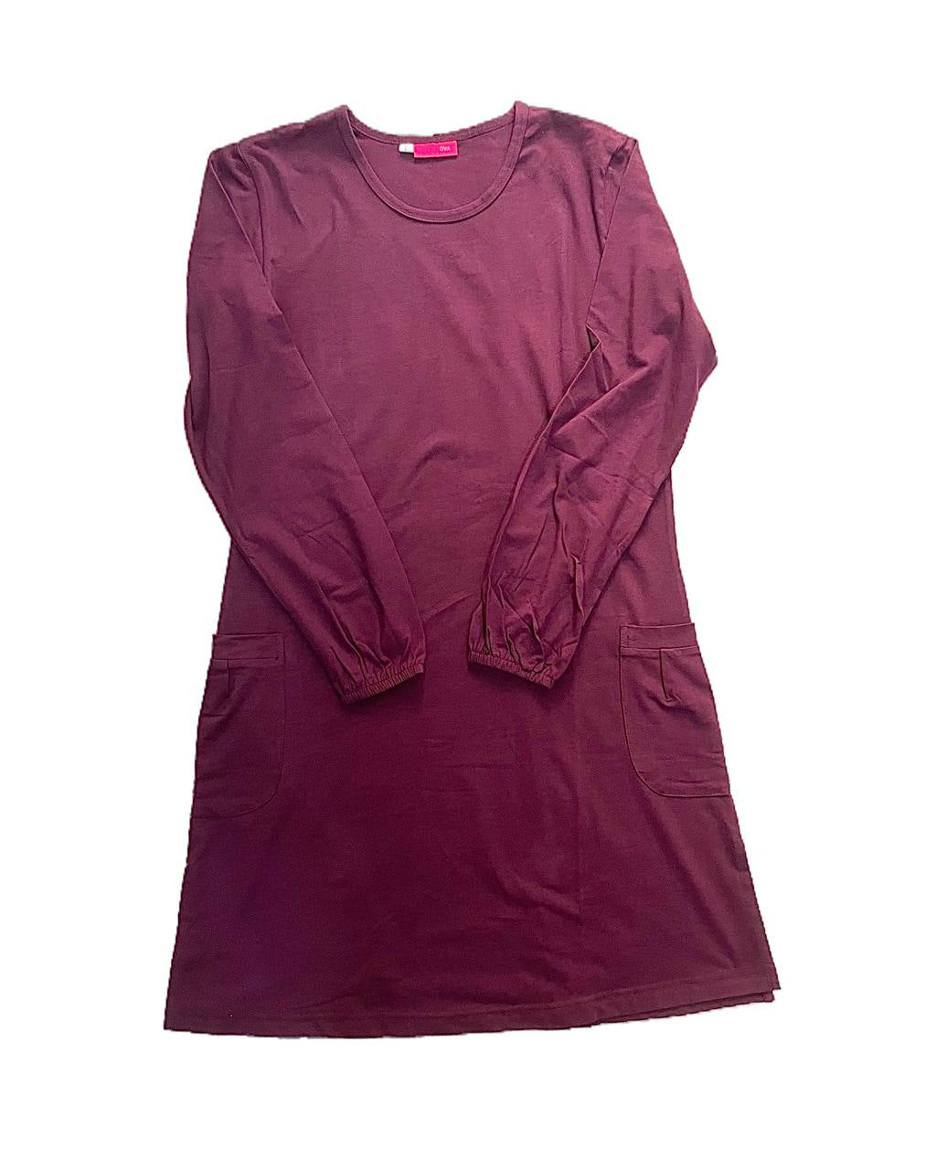 Maroon long t shirt with long sleeves on a white background
