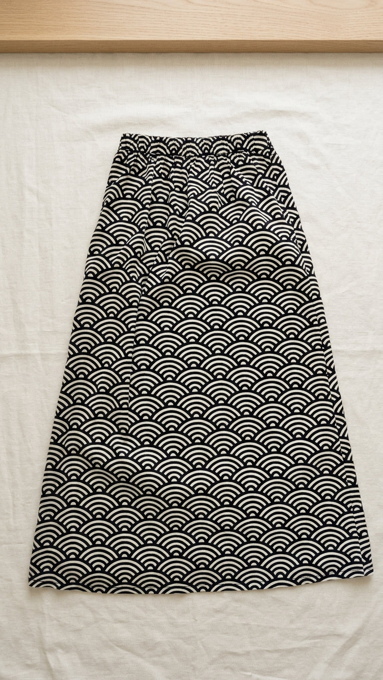 A-line patterned skirt on a white background