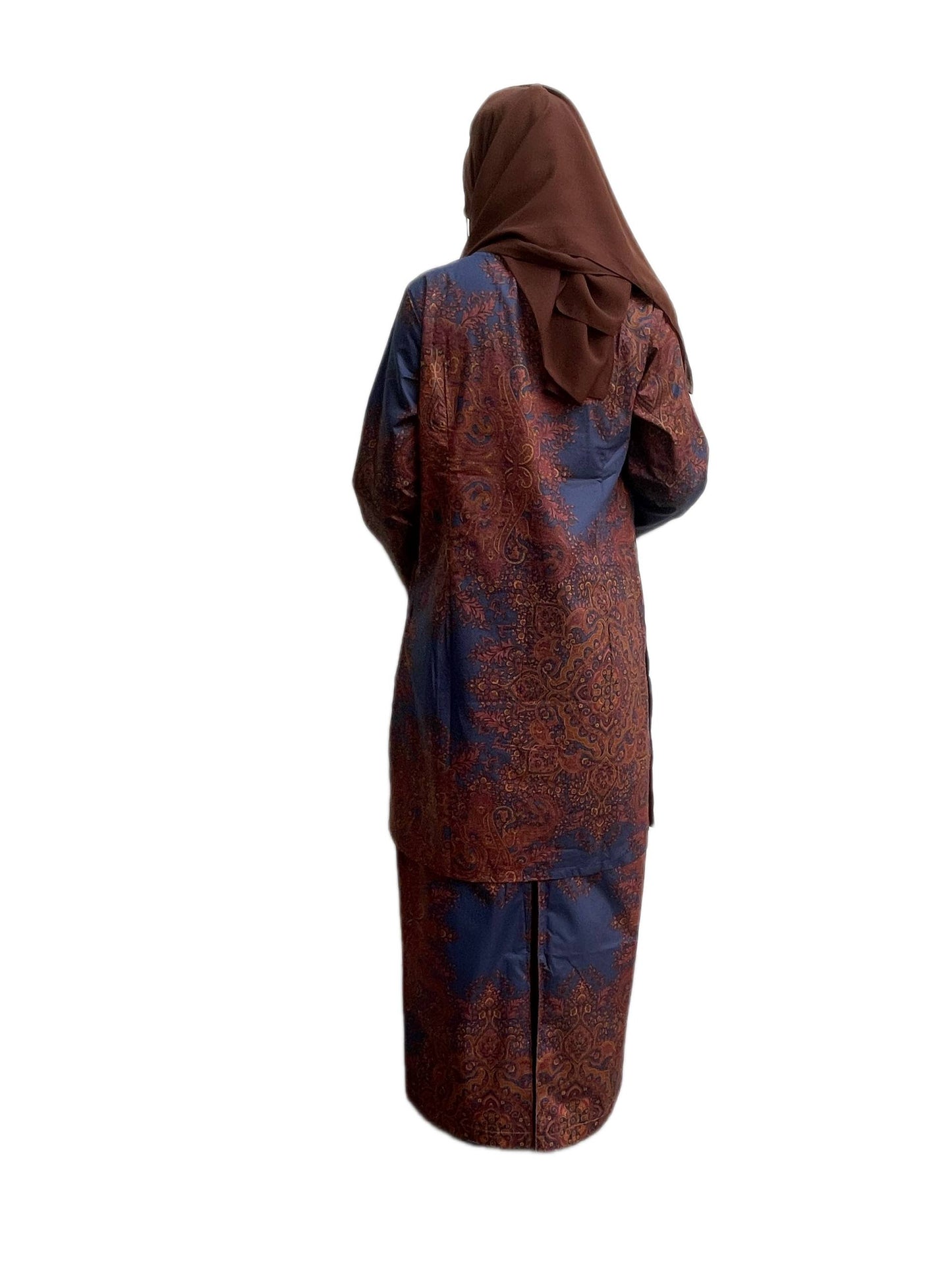 Back of paisley outfit  a white background