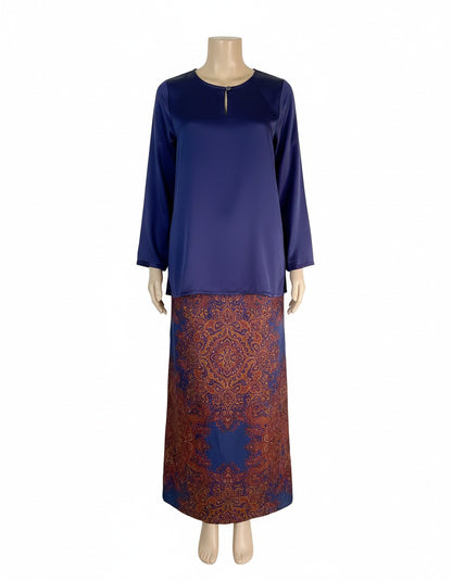 Dark Blue Blouse & Baroque Printed Skirt