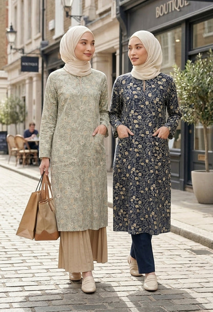 Botanica Tunics in Sage & Midnight Blue