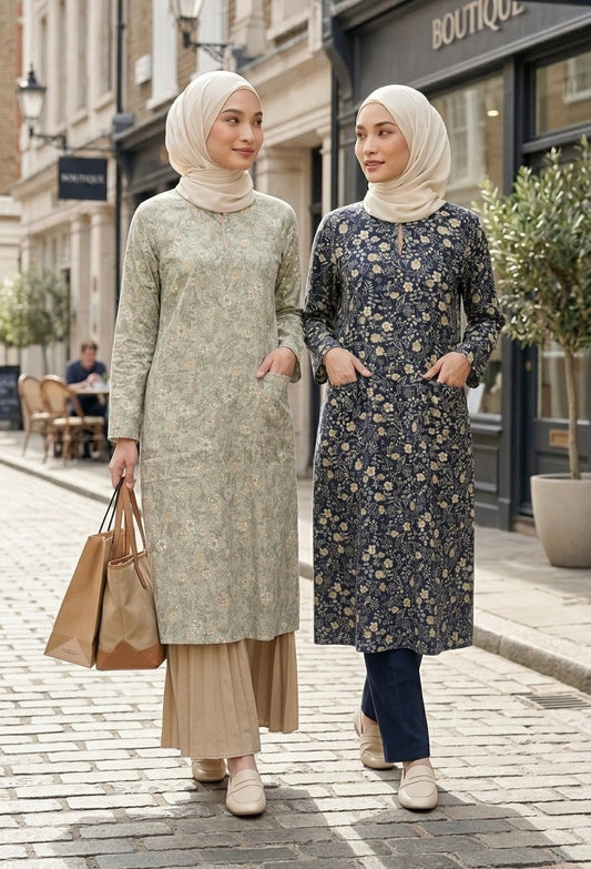 Botanica Tunics in Sage & Midnight Blue