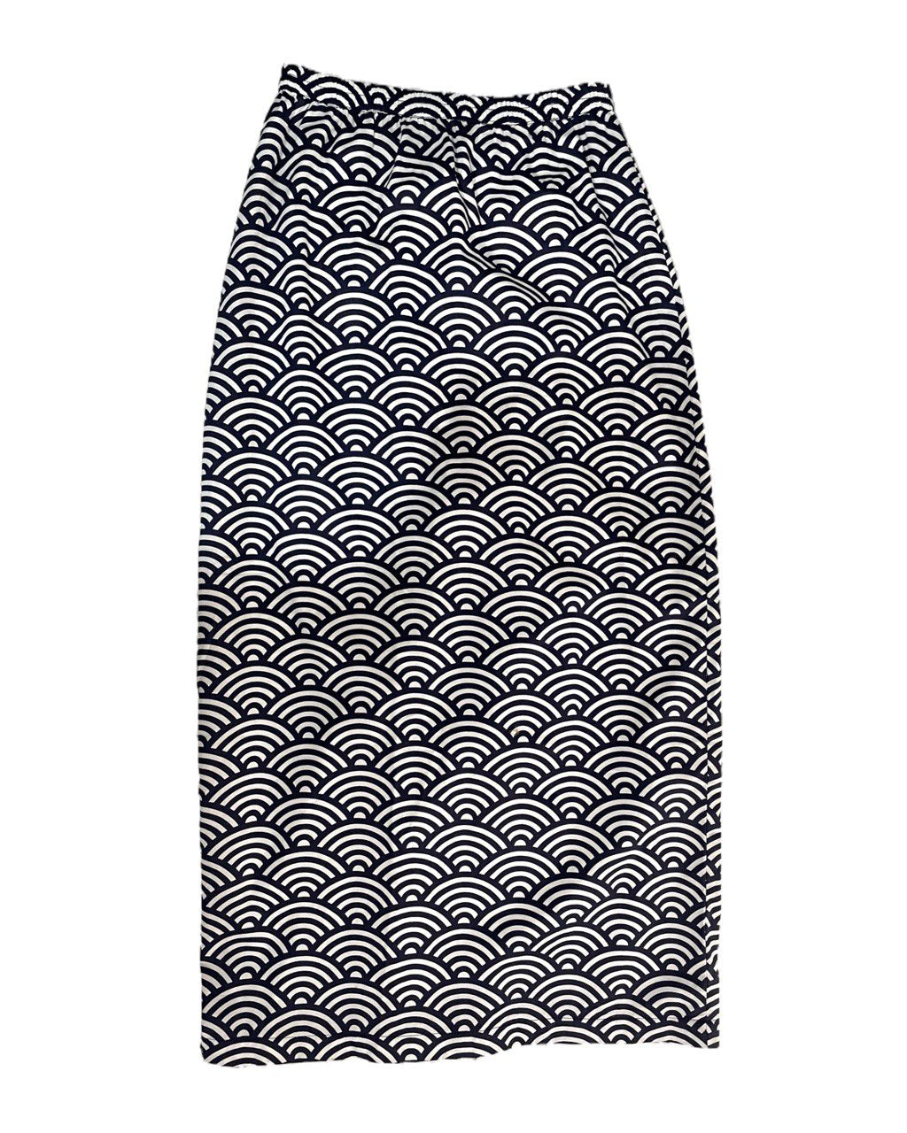 Dark Blue and white patterned pencil skirt on a white background
