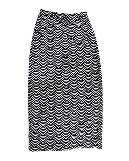Dark Blue and white patterned pencil skirt on a white background